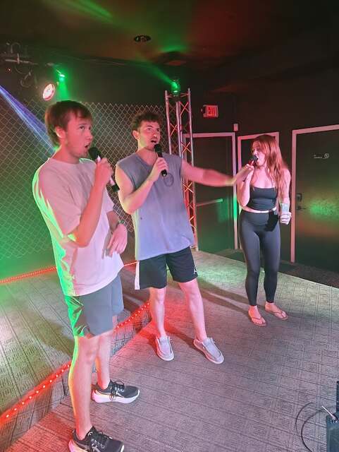 Group singing karaoke together