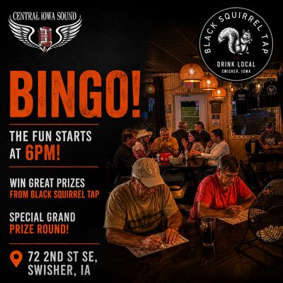 Bingo at Black Squirrel Tap promo flyer