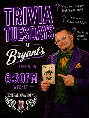 Trivia Tuesdays at Bryant's promo flyer