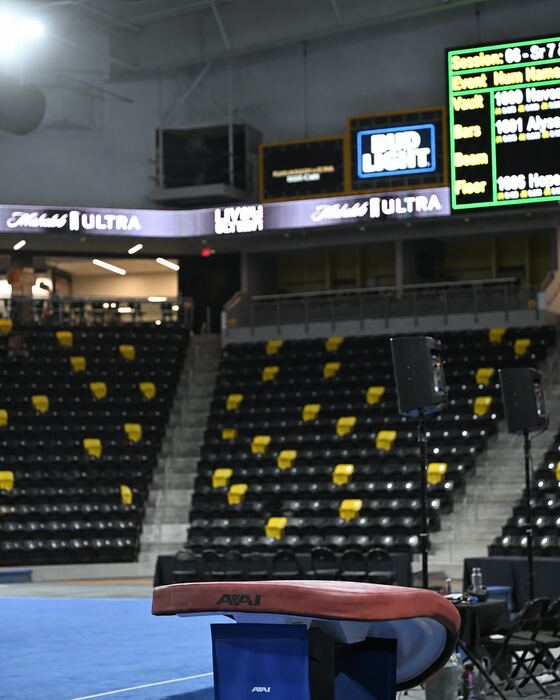 Vault and gym setup at the arena during the 2024 USAG Westerns Level 9 Championships